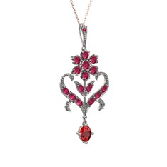Rodolit garnet ve garnet 14 ayar beyaz altın kolye (40 cm rose altın rolo zincir)