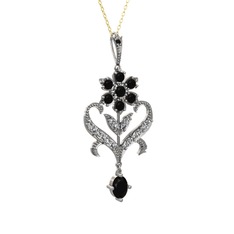 Ade Kraliyet Kolye - Siyah zirkon ve beyaz zirkon 925 ayar gümüş kolye (40 cm altın rolo zincir) #m6dxvk