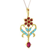 Garnet, akuamarin ve rodolit garnet 925 ayar altın kaplama gümüş kolye (40 cm gümüş rolo zincir)