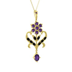 Ade Kraliyet Kolye - Ametist ve siyah zirkon 8 ayar altın kolye (40 cm altın rolo zincir) #mxrodm