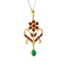 Garnet, rodolit garnet ve yeşil kuvars 925 ayar altın kaplama gümüş kolye (40 cm rose altın rolo zincir)
