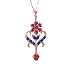 Ade Kraliyet Kolye - Rodolit garnet, lab safir ve garnet 14 ayar rose altın kolye (40 cm beyaz altın rolo zincir) #n96kts