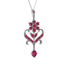 Ade Kraliyet Kolye - Rodolit garnet 925 ayar gümüş kolye (40 cm beyaz altın rolo zincir) #nez7xl