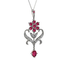 Ade Kraliyet Kolye - Rodolit garnet ve beyaz zirkon 14 ayar beyaz altın kolye (40 cm gümüş rolo zincir) #nqspmp