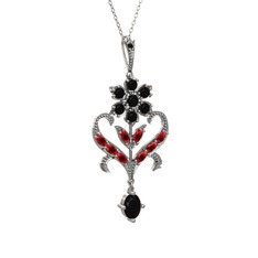 Ade Kraliyet Kolye - Siyah zirkon ve garnet 925 ayar gümüş kolye (40 cm gümüş rolo zincir) #nucl14