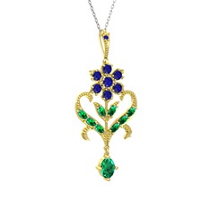 Lab safir ve yeşil kuvars 8 ayar altın kolye (40 cm beyaz altın rolo zincir)