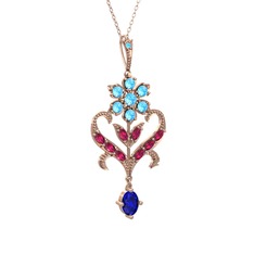 Ade Kraliyet Kolye - Akuamarin, rodolit garnet ve lab safir 14 ayar rose altın kolye (40 cm gümüş rolo zincir) #o45j6f