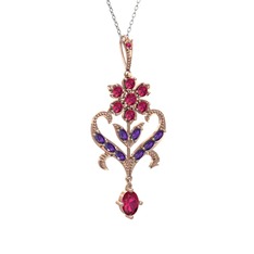 Ade Kraliyet Kolye - Rodolit garnet ve ametist 925 ayar rose altın kaplama gümüş kolye (40 cm gümüş rolo zincir) #okyfuo