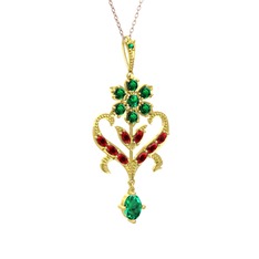 Yeşil kuvars ve garnet 925 ayar altın kaplama gümüş kolye (40 cm rose altın rolo zincir)