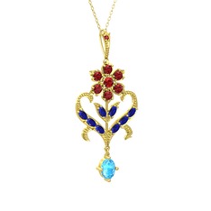 Ade Kraliyet Kolye - Garnet, lab safir ve akuamarin 14 ayar altın kolye (40 cm altın rolo zincir) #ouoz8t