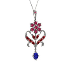 Rodolit garnet, garnet ve lab safir 14 ayar beyaz altın kolye (40 cm beyaz altın rolo zincir)