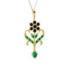 Ade Kraliyet Kolye - Siyah zirkon ve yeşil kuvars 14 ayar altın kolye (40 cm gümüş rolo zincir) #pajwx6