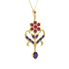 Ade Kraliyet Kolye - Rodolit garnet ve ametist 14 ayar altın kolye (40 cm gümüş rolo zincir) #pcujrb