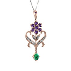 Ade Kraliyet Kolye - Ametist, beyaz zirkon ve yeşil kuvars 925 ayar rose altın kaplama gümüş kolye (40 cm gümüş rolo zincir) #pwe31l