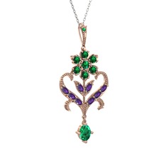 Ade Kraliyet Kolye - Yeşil kuvars ve ametist 925 ayar rose altın kaplama gümüş kolye (40 cm gümüş rolo zincir) #pz1np7