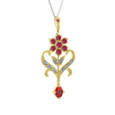 Ade Kraliyet Kolye - Rodolit garnet, beyaz zirkon ve garnet 14 ayar altın kolye (40 cm gümüş rolo zincir) #q65wp3