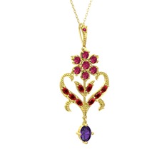 Rodolit garnet, garnet ve ametist 925 ayar altın kaplama gümüş kolye (40 cm altın rolo zincir)