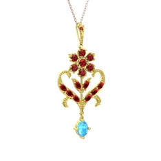 Garnet ve akuamarin 925 ayar altın kaplama gümüş kolye (40 cm gümüş rolo zincir)