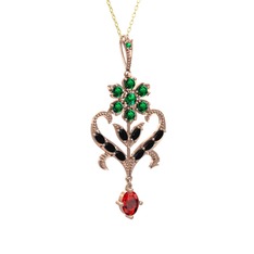 Ade Kraliyet Kolye - Yeşil kuvars, siyah zirkon ve garnet 8 ayar rose altın kolye (40 cm gümüş rolo zincir) #qlggex