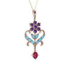 Ade Kraliyet Kolye - Ametist, akuamarin ve rodolit garnet 8 ayar rose altın kolye (40 cm altın rolo zincir) #quvlgj