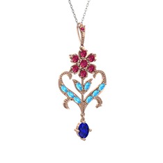 Ade Kraliyet Kolye - Rodolit garnet, akuamarin ve lab safir 14 ayar rose altın kolye (40 cm beyaz altın rolo zincir) #r2pjpc