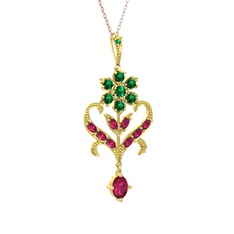 Yeşil kuvars ve rodolit garnet 925 ayar altın kaplama gümüş kolye (40 cm rose altın rolo zincir)