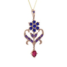 Ade Kraliyet Kolye - Lab safir, ametist ve rodolit garnet 925 ayar rose altın kaplama gümüş kolye (40 cm altın rolo zincir) #ro9rhc