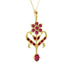 Rodolit garnet ve garnet 925 ayar altın kaplama gümüş kolye (40 cm altın rolo zincir)