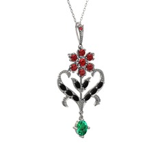 Ade Kraliyet Kolye - Garnet, siyah zirkon ve yeşil kuvars 14 ayar beyaz altın kolye (40 cm beyaz altın rolo zincir) #rw4cfe