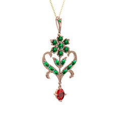 Yeşil kuvars ve garnet 8 ayar rose altın kolye (40 cm altın rolo zincir)