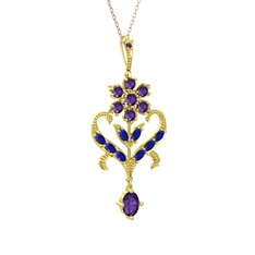 Ade Kraliyet Kolye - Ametist ve lab safir 14 ayar altın kolye (40 cm rose altın rolo zincir) #sdluzc