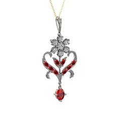 Beyaz zirkon ve garnet 925 ayar gümüş kolye (40 cm altın rolo zincir)