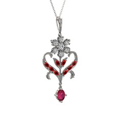 Ade Kraliyet Kolye - Beyaz zirkon, garnet ve rodolit garnet 925 ayar gümüş kolye (40 cm gümüş rolo zincir) #sjqkcq