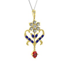Beyaz zirkon, lab safir ve garnet 8 ayar altın kolye (40 cm beyaz altın rolo zincir)