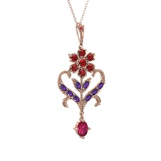 Ade Kraliyet Kolye - Garnet, ametist ve rodolit garnet 925 ayar rose altın kaplama gümüş kolye (40 cm gümüş rolo zincir) #smr9nb