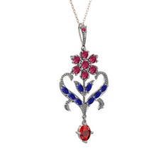 Ade Kraliyet Kolye - Rodolit garnet, lab safir ve garnet 925 ayar gümüş kolye (40 cm rose altın rolo zincir) #ss712e