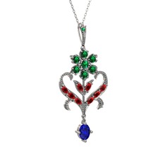 Ade Kraliyet Kolye - Yeşil kuvars, garnet ve lab safir 925 ayar gümüş kolye (40 cm beyaz altın rolo zincir) #sxblyz