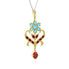 Ade Kraliyet Kolye - Akuamarin ve garnet 14 ayar altın kolye (40 cm gümüş rolo zincir) #t0icvj