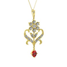 Ade Kraliyet Kolye - Beyaz zirkon ve garnet 14 ayar altın kolye (40 cm altın rolo zincir) #tkhdkn