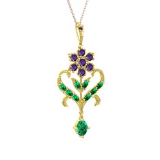 Ade Kraliyet Kolye - Ametist ve yeşil kuvars 14 ayar altın kolye (40 cm rose altın rolo zincir) #to6bqa
