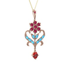 Ade Kraliyet Kolye - Rodolit garnet, akuamarin ve garnet 8 ayar rose altın kolye (40 cm altın rolo zincir) #tw8dae