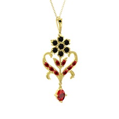Siyah zirkon ve garnet 14 ayar altın kolye (40 cm gümüş rolo zincir)