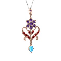 Ade Kraliyet Kolye - Ametist, garnet ve akuamarin 925 ayar rose altın kaplama gümüş kolye (40 cm gümüş rolo zincir) #un9515