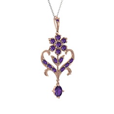Ade Kraliyet Kolye - Ametist 925 ayar rose altın kaplama gümüş kolye (40 cm beyaz altın rolo zincir) #uvf89x
