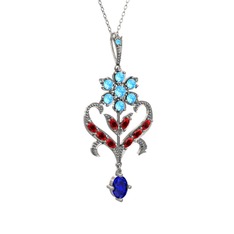 Ade Kraliyet Kolye - Akuamarin, garnet ve lab safir 925 ayar gümüş kolye (40 cm beyaz altın rolo zincir) #vb4yrj