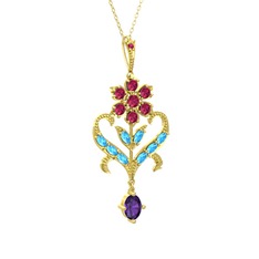 Ade Kraliyet Kolye - Rodolit garnet, akuamarin ve ametist 925 ayar altın kaplama gümüş kolye (40 cm gümüş rolo zincir) #vernmr