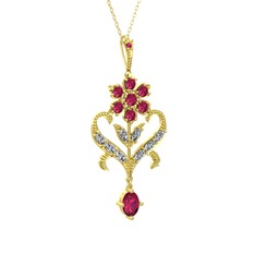 Rodolit garnet ve beyaz zirkon 8 ayar altın kolye (40 cm altın rolo zincir)