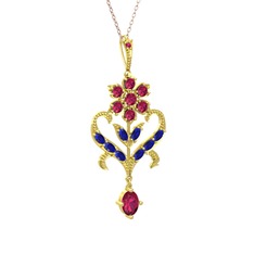 Ade Kraliyet Kolye - Rodolit garnet ve lab safir 925 ayar altın kaplama gümüş kolye (40 cm rose altın rolo zincir) #vu29hj