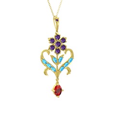 Ade Kraliyet Kolye - Ametist, akuamarin ve garnet 925 ayar altın kaplama gümüş kolye (40 cm gümüş rolo zincir) #vwfvy5