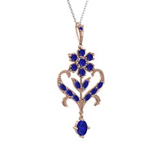 Lab safir 14 ayar rose altın kolye (40 cm beyaz altın rolo zincir)